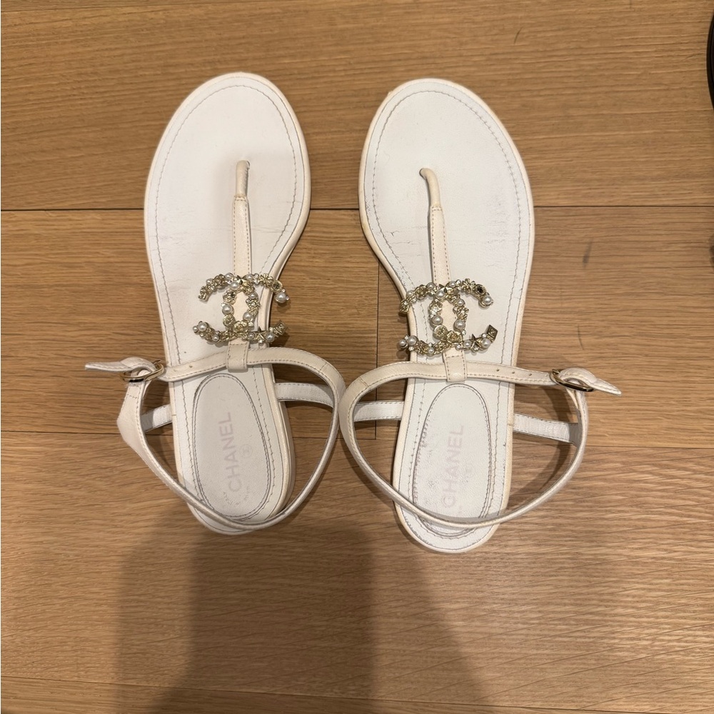 Chanel White Thong Sandals